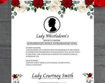 Bridgerton Theme Invitation, Lady Whistledown's Society Papers Theme, Floral Invitation, Editable Invitation Template