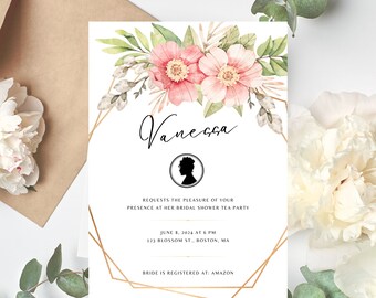 Bridgerton Theme Invitation, Bridal Shower Invitation, Lady Whistledown Theme Tea Party Invitation, Bridgerton Theme Invitation Template
