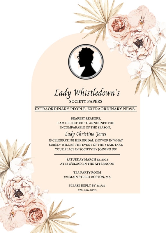 Bridgerton Theme Invitation Lady Whistledown's Bridal Etsy Canada Bridgerton Theme Invitation Lady Whistledown's Bridal Etsy Canada