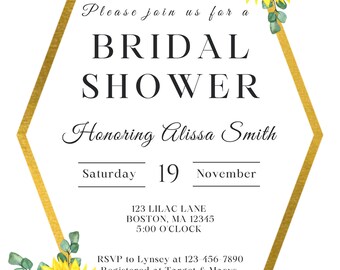 Sunflower Bridal Shower Invitation, Rustic Wedding, Sunflower Invitation Template, Editable Sunflower Invitation Template | INSTANT DOWNLOAD