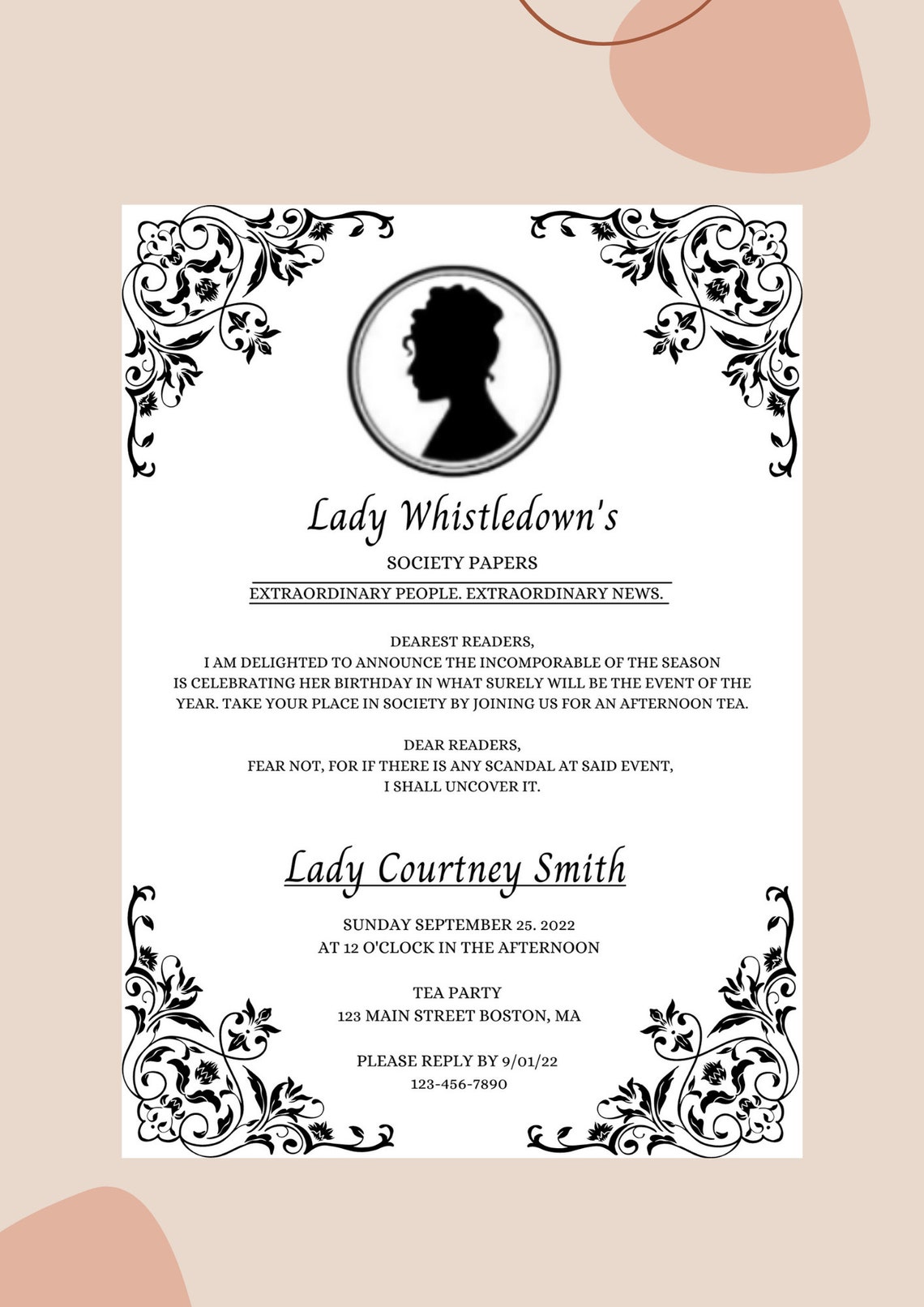 Bridgerton Invitation Template Bridgerton Invitation Template