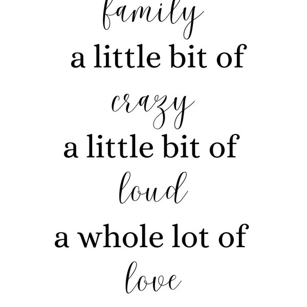 Family Sign, Family Wall Art, Family A Little Bit of Crazy Print, Family Quotes, Printable Wall Art, Home Decor Printable Wall Art