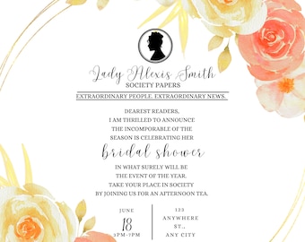 Bridgerton Theme Bridal Shower Invitation, Editable Template, Floral Bridal Shower Invitation, Wedding Shower Invitation, Instant Download