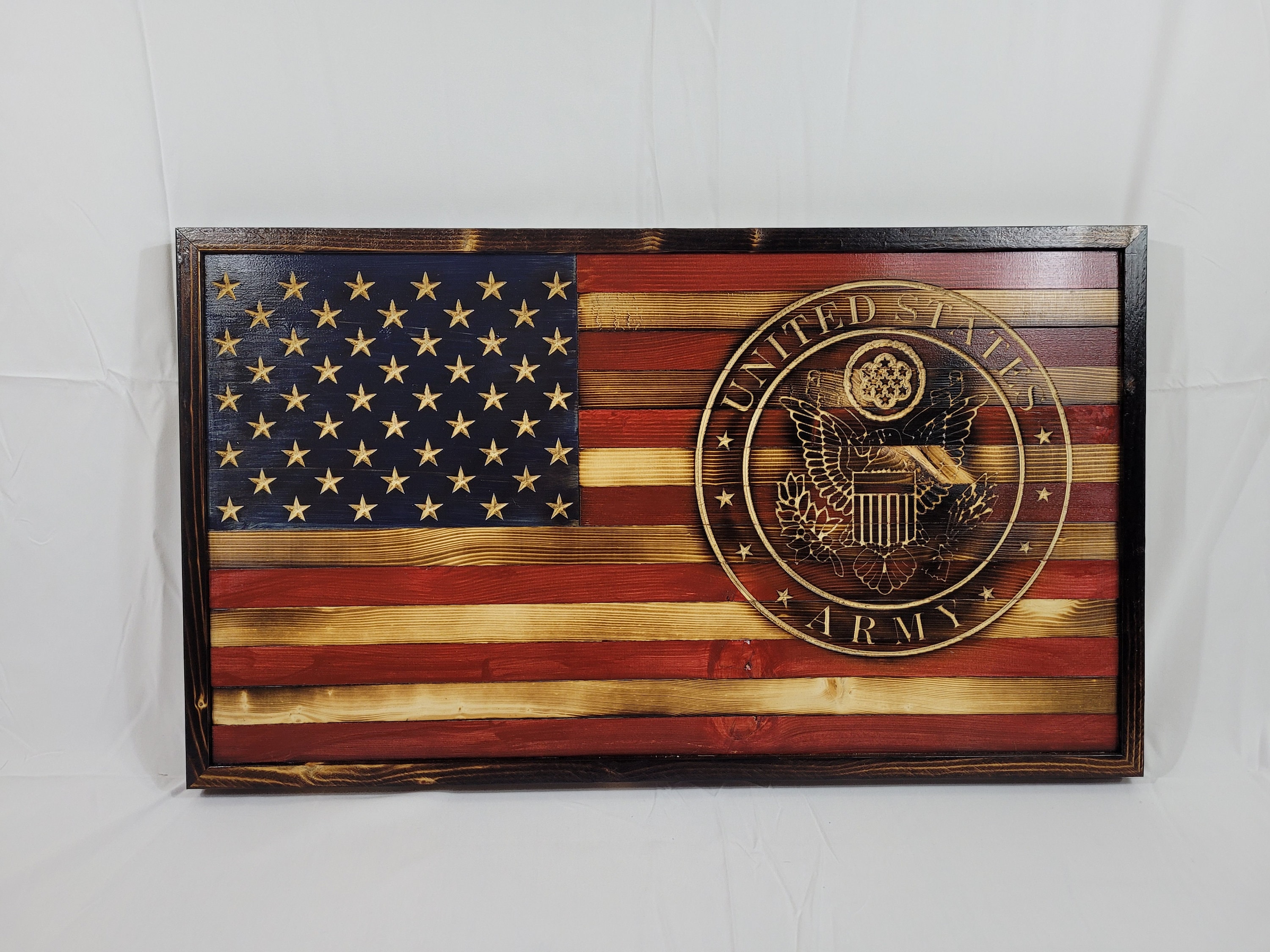 Rustic American Flag With Military Emblems - Etsy