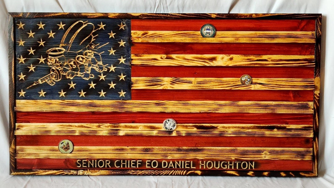 Extra Large NAVY Rustic American Flag Challenge Coin Display