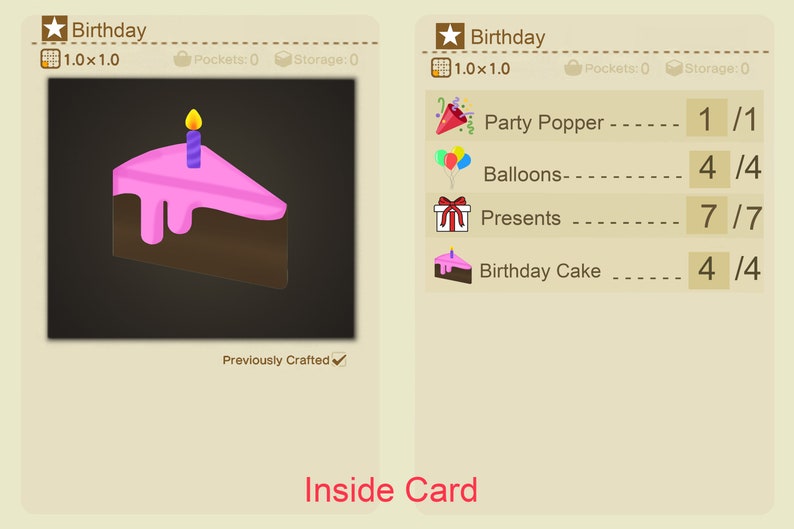 DIY Recipe Birthday Card ACNH Animal Crossing New Horizons Etsy