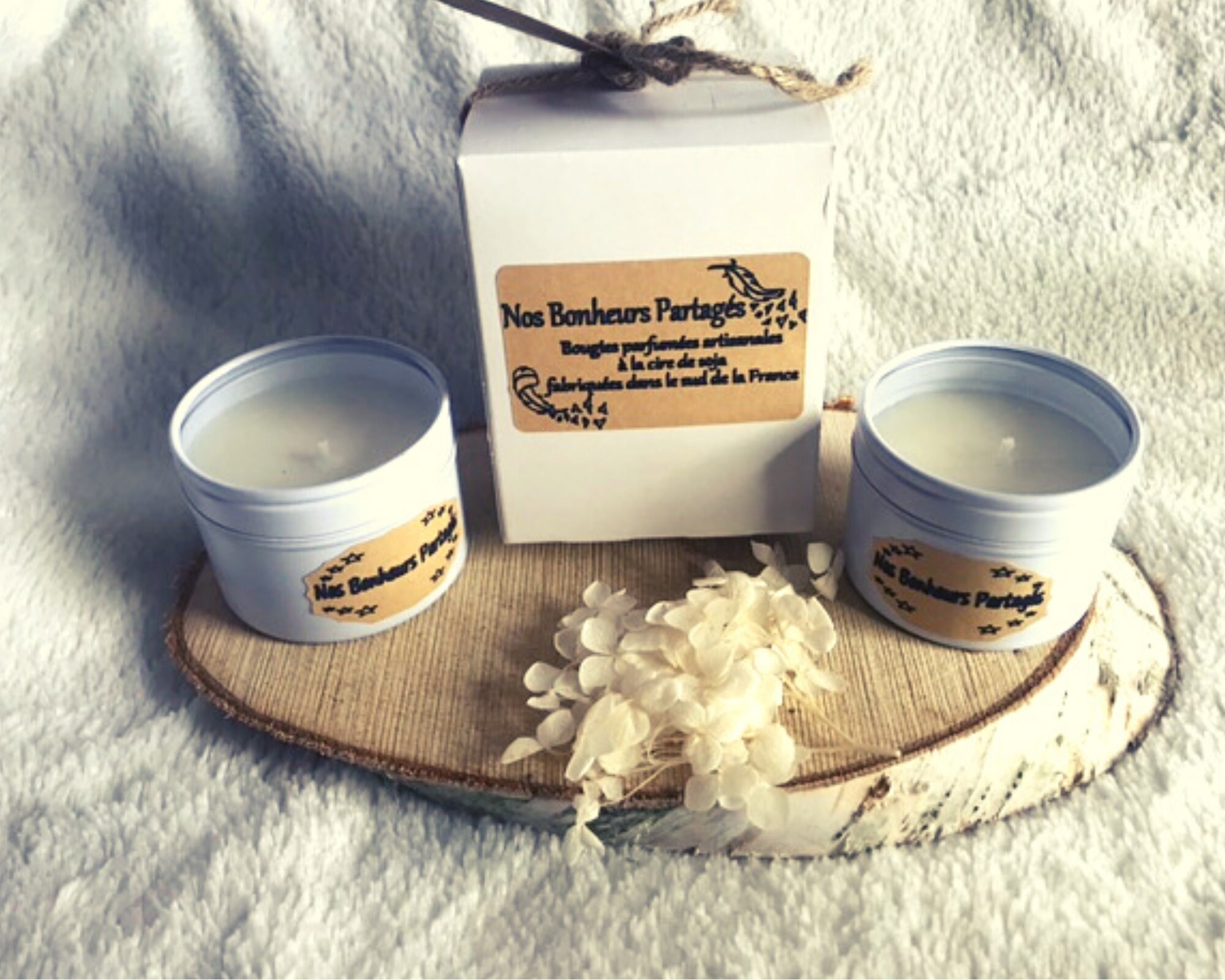 Bougies Parfumées Artisanales Duo Nos Bonheurs Partagés Cire de Soja Coffret Cadeaux Idée Déco Fête 