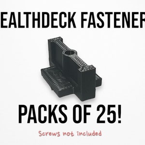 Puede incluir: Sujetadores StealthDeck de plástico negro en un paquete de 25. Los tornillos no están incluidos.