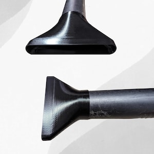 May include: Two black plastic vacuum cleaner attachments with different nozzle shapes. The top nozzle is wider and the bottom nozzle is narrower.