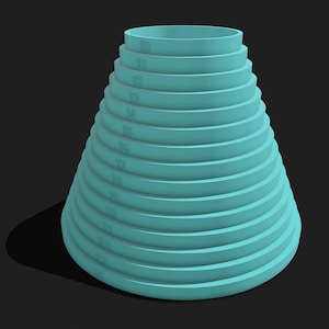 May include: A stack of 15 teal blue circular nesting bowls, each with a slightly smaller diameter than the one below it, creating a cone shape.