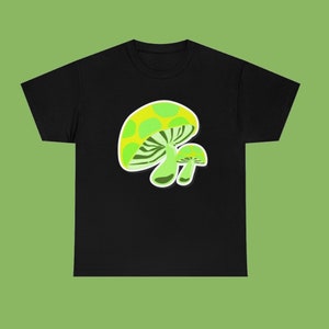 Neon Green Mushroom Crew Neck Tshirt, Mushroom Lovers Shirt
