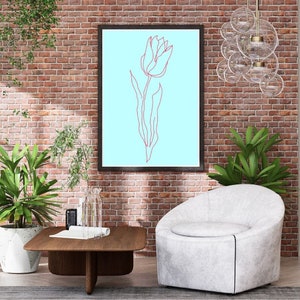 Blue Flower Wall Art Digital Print, Minimalist Wall Art, Printable Zen Wall Art Digital Download