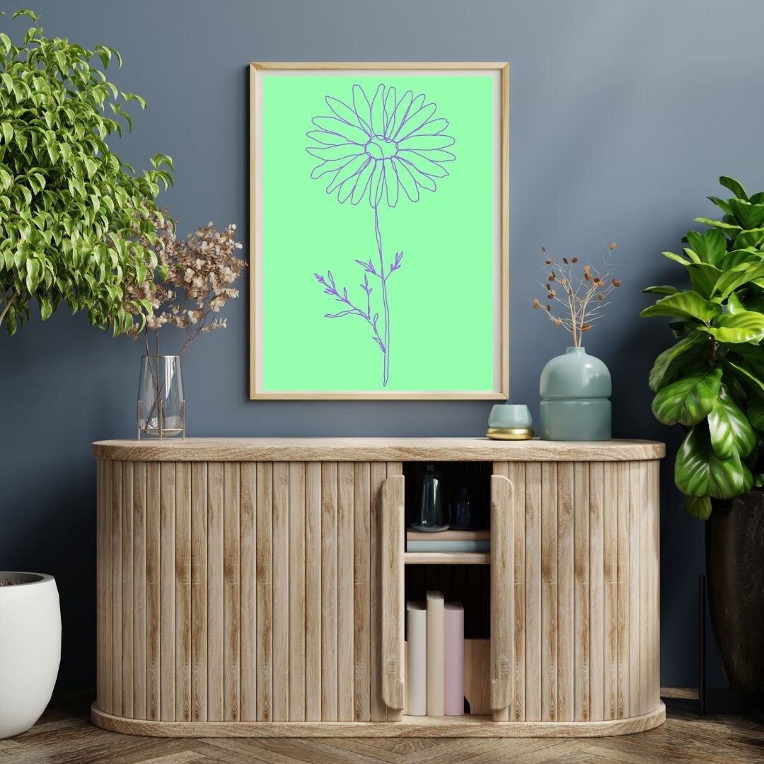 Green Flower Wall Art Digital Print, Minimalist Wall Art, Printable Zen ...