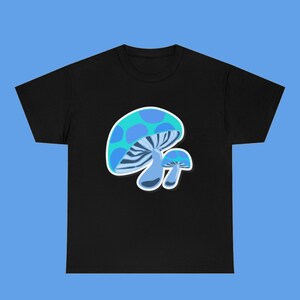 Neon Blue Mushroom Crew Neck Tshirt, Mushroom Lovers Shirt