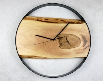 Horloge murale unique en bois de noyer 45 cm - Faite à la main