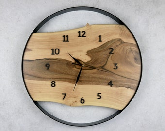 Horloge murale unique en bois de noyer 45 cm - Faite à la main