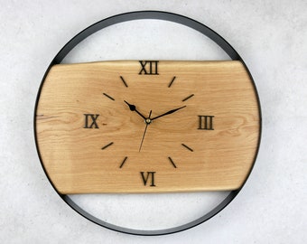 Horloge murale unique en bois de chêne 40 cm - Faite à la main