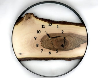 Grande horloge murale en bois de noyer 60 cm - Faite à la main