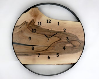 Grande horloge murale en bois de noyer 60 cm - Fait main