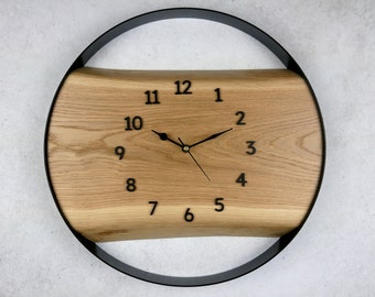 Horloge murale unique en bois de chêne 40 cm - Fait main