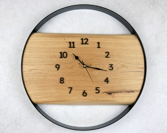 Horloge murale unique en bois de chêne 40 cm - Faite à la main