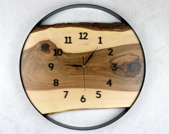 Grande horloge murale en bois de noyer 50 cm - Fait main