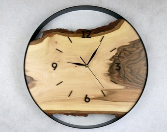 Horloge murale unique en bois de noyer 45 cm - Fait main