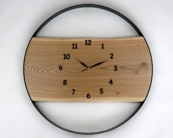 Grande horloge murale en bois de chêne 60 cm - Faite à la main