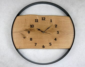 Horloge murale unique en bois de chêne 45 cm - Fait main