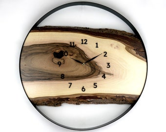 Grande horloge murale en bois de noyer 60 cm - Faite à la main
