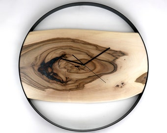 Grande horloge murale en bois de noyer 60 cm - Fait main