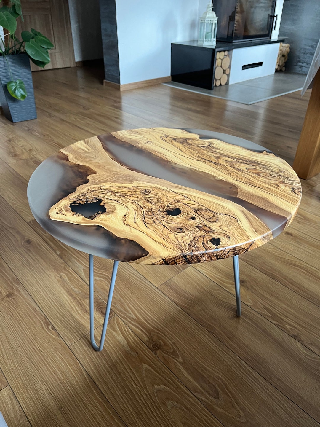 Unique, Custom Olive Wood and Epoxy Round Coffee Table - Handcrafted - Etsy
