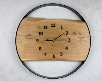 Horloge murale unique en bois de chêne 45 cm - Faite à la main