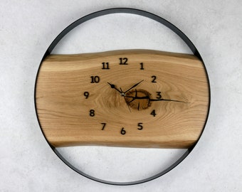 Grande horloge murale en bois de chêne 50 cm - Faite à la main