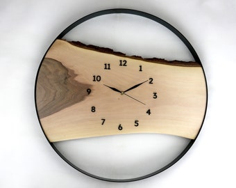 Grande horloge murale en bois de noyer 60 cm - Faite à la main