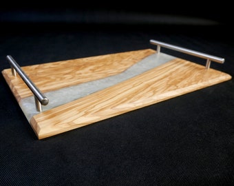 Planche de service en bois, plateau de service en résine, plateau de petit déjeuner, cadeau de pendaison de crémaillère, planche de petit déjeuner en bois, plateau en résine époxy, plateau de cuisine