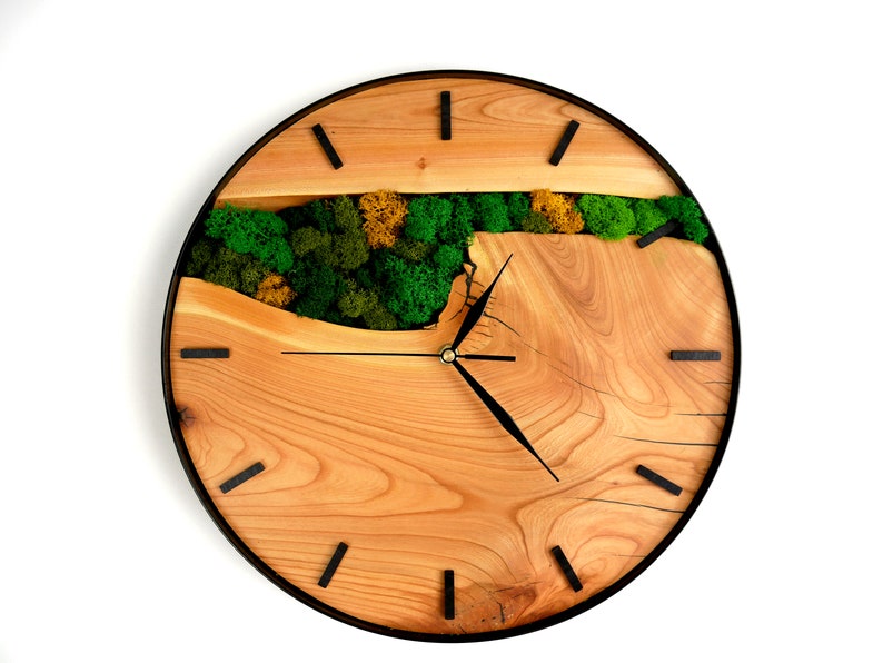 Custom made wall clock with moss. Clock with moss for the living room, bedroom, office. image 7