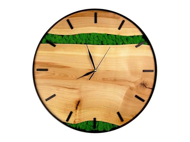 Custom made wall clock with moss. Clock with moss for the living room, bedroom, office. image 4