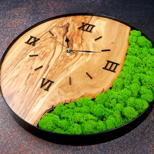 Horloge murale sur mesure avec de la mousse, horloge murale en bois, horloge pour le salon, la chambre, le bureau, décoration d'intérieur image 6