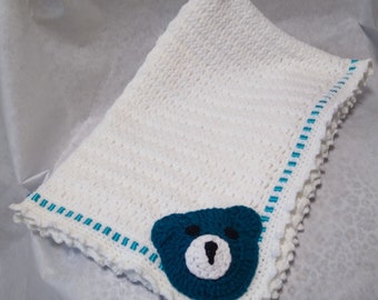 White Blanket with Bear Motif