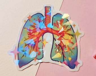 Pegatina anatómica de pulmón colorida y brillante: vinilo holográfico