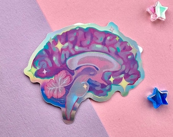 Colorful Sparkly Anatomical Brain Sticker: Holographic Vinyl Decal