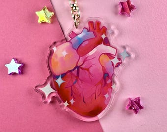 Färgglatt glittrande anatomiskt hjärta: Nyckelring