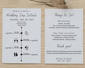 Wedding Timeline, Wedding Details Card, Wedding Itinerary, Wedding Day Timeline, Printable Itinerary Template, Wedding Day Timeline