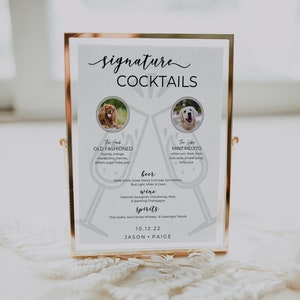 Znak Podpisu Psa Napój, Szablon Podpisu Koktajlu Zwierzęcego, Znak Podpisu Napoju Pies, Menu Baru Weselnego, Szablon Menu Baru Do Dostosowania