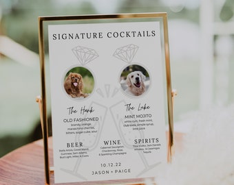 Pet Signature Cocktail Menu Template, Bridal Shower Drink Menu, Dog Photo Wedding Drink Sign, Bar Sign, Signature Drink, Printable