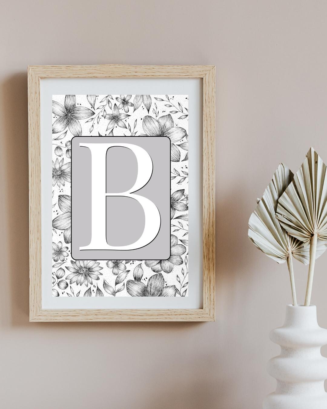 Floral Initial Nursery Print, Hand Drawn Wall Art, Kids Room Decor ...