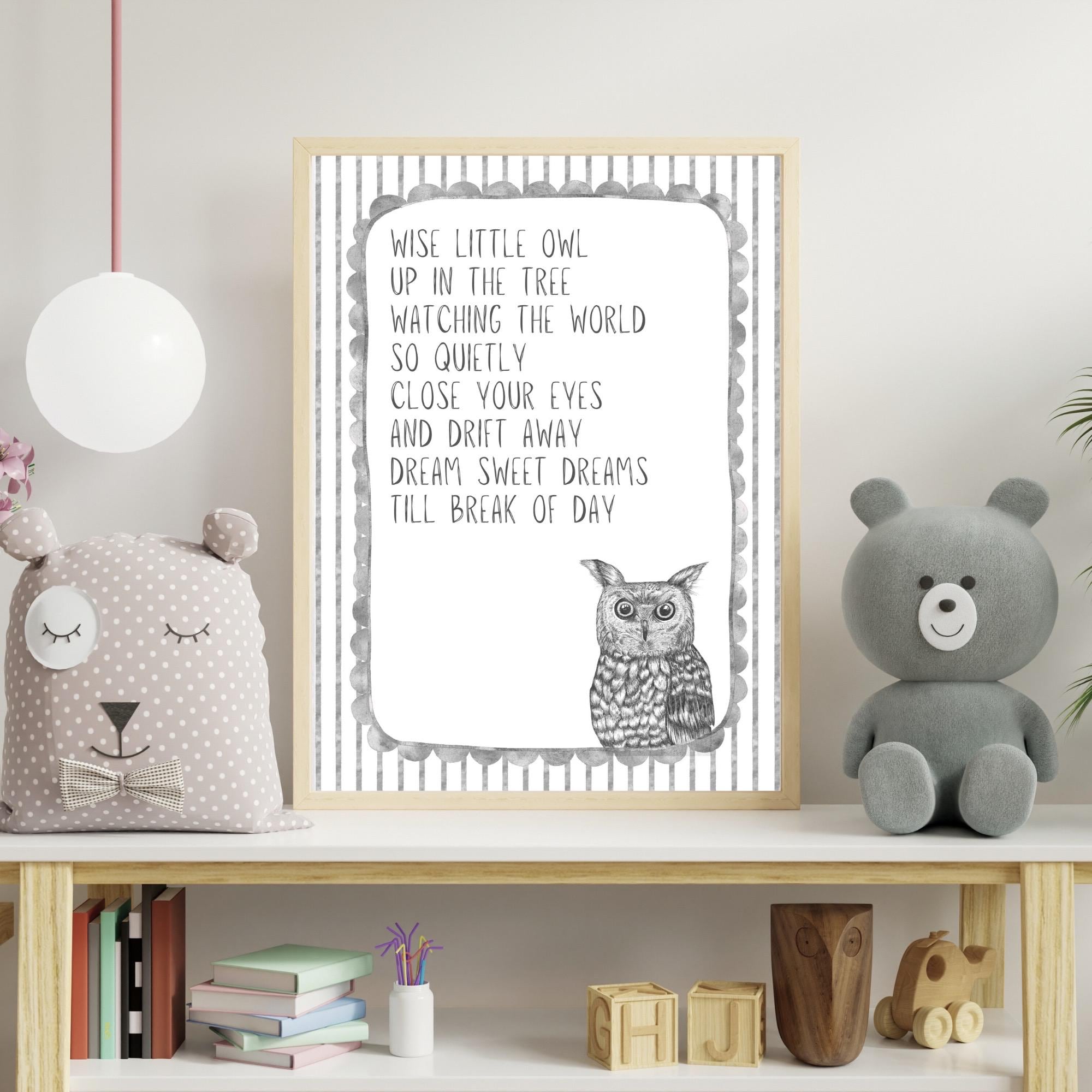 Nursery Children&rsquo;s Room Art Print - Owl & Quote - A4 Wall Art