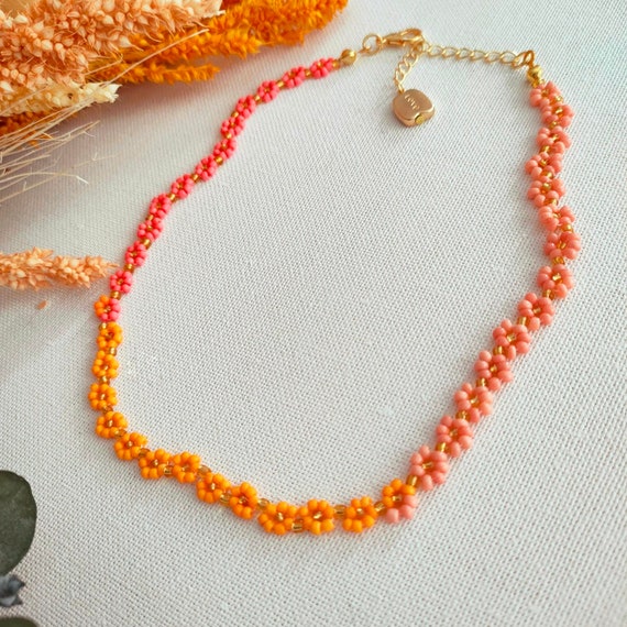 Colorful Floral Daisy Seed Beaded Choker Necklace Anklet & Bracelet  Handmade Beads Fashion Jewellery, Elegant Jewelry
