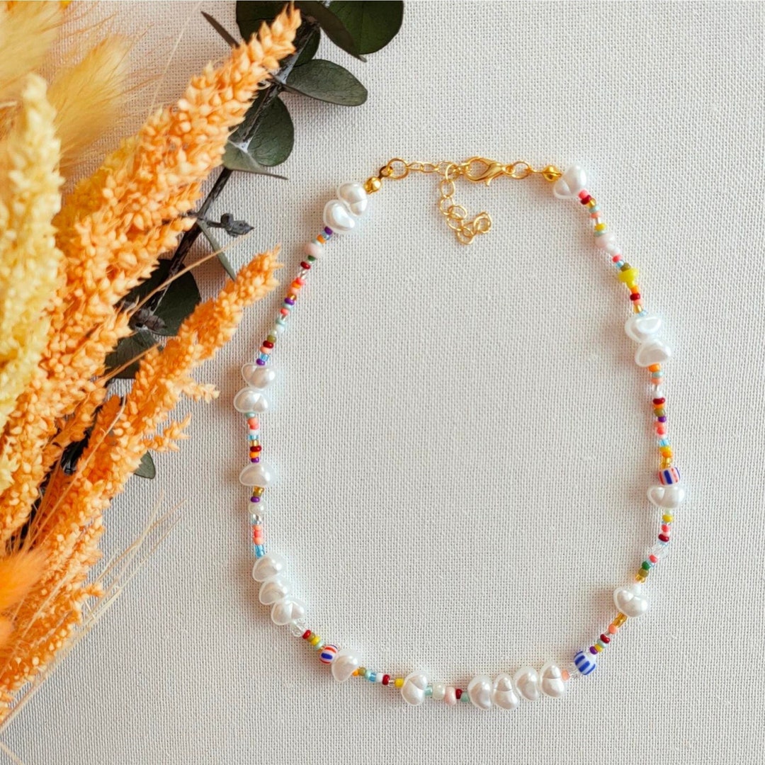 Colorful Beaded Necklace Colorful Necklace Pearl Necklace - Etsy